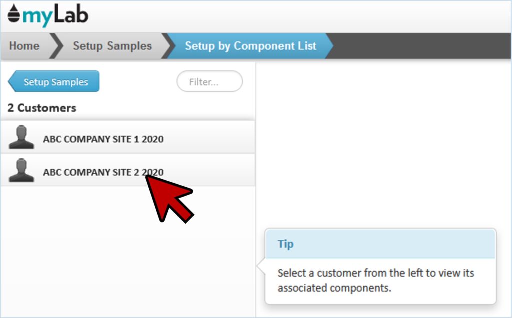 Sample Setup Stationary Select location